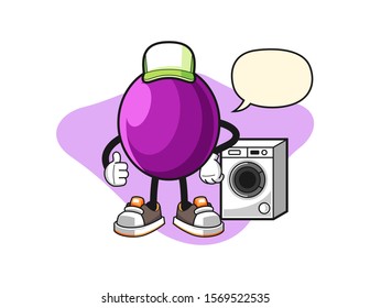 Passion fruit laundry man with speech bubble cartoon. Mascot Character vector.