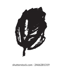 Passion fruit leaf vector drawing in hand drawn style with rough charcoal and graphite texture. Flat black leaf granadilla leaf symbol for cosmetics or yogurt packaging and healthy food labels.