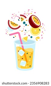 Passion Fruit And Lemon Cocktail Vector Illustration