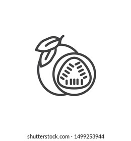 Passion fruit line icon. linear style sign for mobile concept and web design. Whole and sliced passion fruit outline vector icon. Symbol, logo illustration. Vector graphics
