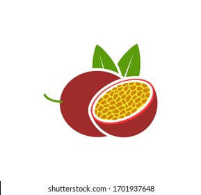  Passion Frucht Logo. Einzige Passionsfrucht auf weißem Hintergrund