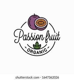 Passion fruit logo. Round linear logo of passionfruit slice on white background