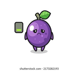 passion fruit mascot character doing a tired gesture , cute style design for t shirt, sticker, logo element