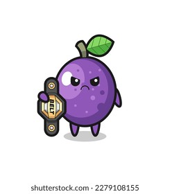 passion fruit mascot character as a MMA fighter with the champion belt , cute style design for t shirt, sticker, logo element
