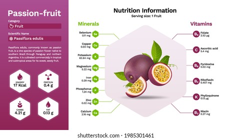 Passionsfrucht und ihre Ernährungseigenschaften - Vektorgrafik