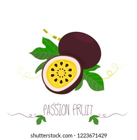 Passion Fruit on White Background Design. Passion fruit and slice.
