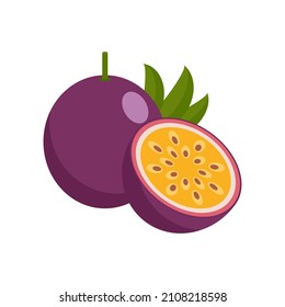 passion fruit, one and a half isolated tropical fruits on a white background. vector illustration.