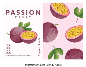 Passion Fruit Packaging Design Templates, Watercolour Style Vector Illustration.