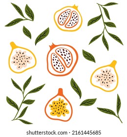 passion fruit and papaya, tropical fruit vector illustration. pattern exotic summer fruits. flat illustration for design, textile, print. summer fruits, healthy food.