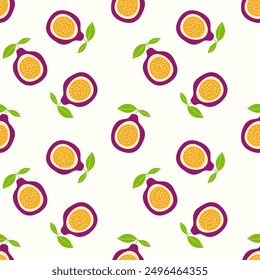 Passion fruit pattern with leaves in boho style.