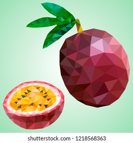 Passion fruit in polygonal style. Vector fruit