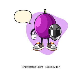 Passion fruit racer with speech bubble cartoon. Mascot Character vector.