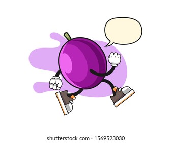 Passion fruit run with speech bubble cartoon. Mascot Character vector.