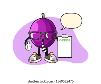 Passion fruit salesman with speech bubble cartoon. Mascot Character vector.