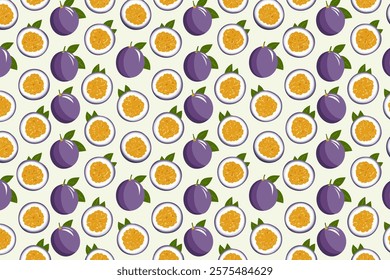 Passion fruit seamless pattern background. Vector illustration of passion fruit.