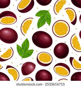 Passion Fruit Seamless Pattern Design with Exotic Berry Vector Template