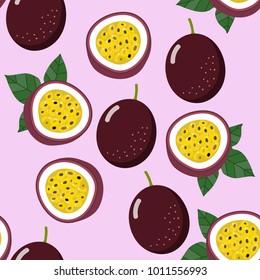 Passion fruit seamless pattern. organic healthy fruit background. 