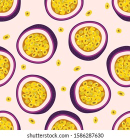 Passion fruit seamless pattern. organic healthy fruit background. 