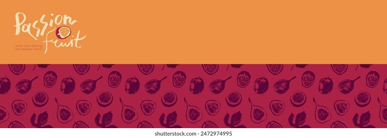 Passion fruit seamless pattern. Vector passion fruit background. Tropical banner template with hand drawn granadilla pattern. Exotic fruits.