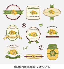Passion fruit, set of label design and templates, vector illustration.