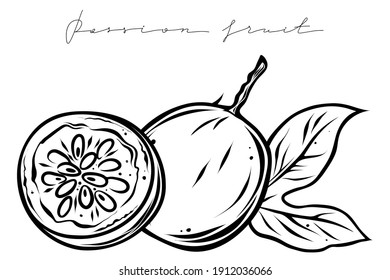 Passion fruit set, monochrome, vector