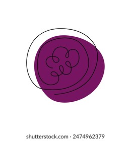 Passion fruit simple contour art logo concept isolated. Organic fruit in continuous one line art style. Food outline drawing logo design for fruity garden. Maracuya hand drawn flat vector illustration