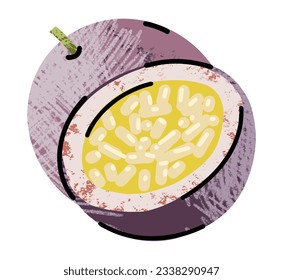 fruta de la pasión, ilustración simple en dibujo plano abstracto, comida saludable