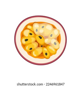 passion fruit slice cartoon. cut half, fresh food, whole tropical, ripe exotic, passiflora, maracuya passion fruit slice vector illustration