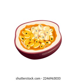 passion fruit slice cartoon. cut half, fresh food, whole tropical, ripe exotic, passiflora, maracuya, juice passion fruit slice vector illustration