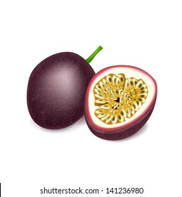 passion fruit and slice isolated on white background
