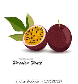 Passion fruit and slice isolated on white background
