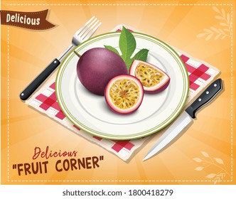passion fruit and slices vector illustration