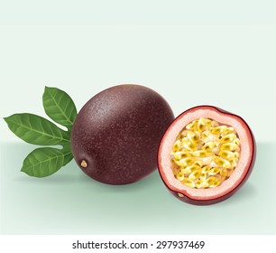 Passion Fruit And Slice.vector Illustration