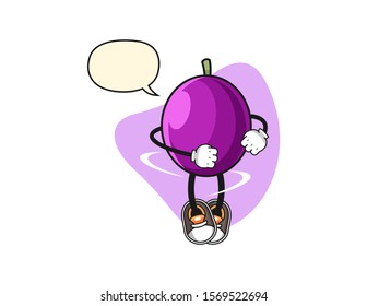 Passion fruit spinning with speech bubble cartoon. Mascot Character vector.