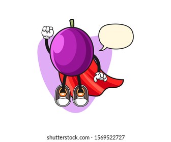 Passion fruit super hero with speech bubble cartoon. Mascot Character vector.