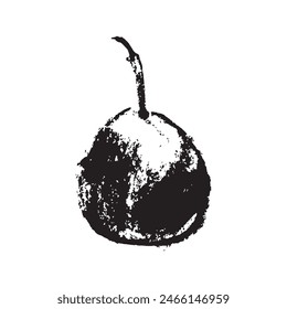Passion fruit vector drawing in hand drawn style with rough charcoal and graphite texture. Flat black and white granadilla symbol for cosmetics or yogurt packaging and healthy vegetarian food labels.