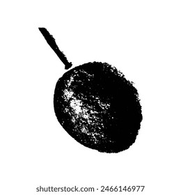 Passion fruit vector drawing in hand drawn style with rough charcoal and graphite texture. Flat black and white granadilla symbol for cosmetics or yogurt packaging and healthy vegetarian food labels.