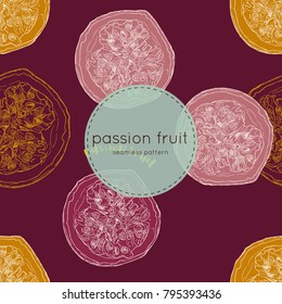 Passion fruit vector illustration, hand draw sketch seamless pattern vector. tropical fruit.