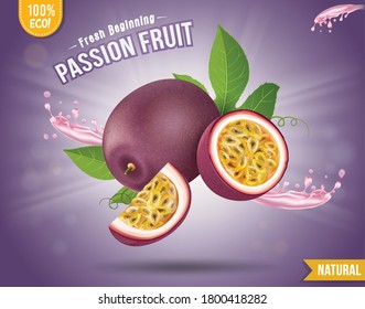 Passion Fruit Vector Illustration On Purple Background