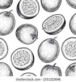 Passion fruit . Vector seamless pattern. Vintage style