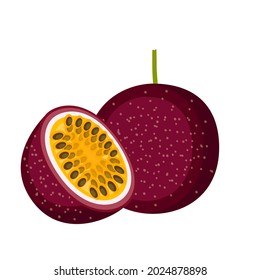 Frutos de la pasión, fruta entera y media, ilustración vectorial
