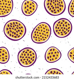 Passion fruits hand drawn vector seamless pattern. Vector fruit background.