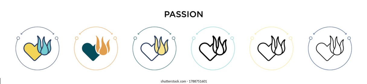 Passion icon in filled, thin line, outline and stroke style. Vector illustration of two colored and black passion vector icons designs can be used for mobile, ui, web