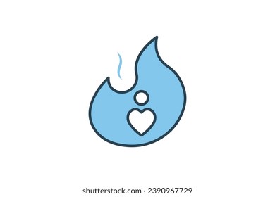 passion icon. fire with heart. icon related to core values. flat line icon style. simple vector design editable