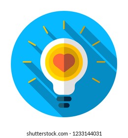 Passion icon. Heart shape in a light bulb. Abstract icon