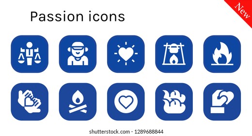  passion icon set. 10 filled passion icons. Simple modern icons about  - Value, Boyfriend, Love, Bonfire, Fire, Heart