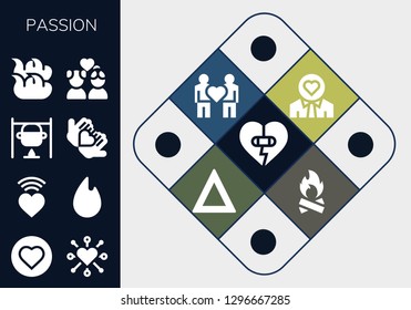  passion icon set. 13 filled passion icons. Simple modern icons about  - Heart, Love, Fire, Bonfire, Couple