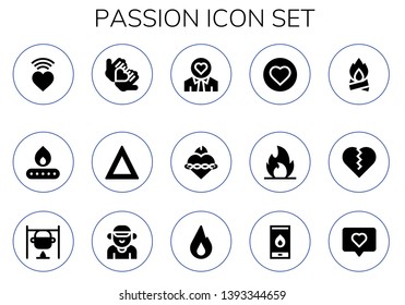 passion icon set. 15 filled passion icons.  Simple modern icons about  - Love, Fire, Sacred heart, Bonfire, Heart, Boyfriend