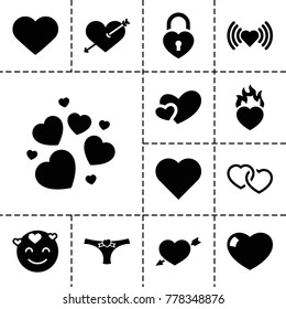 Passion icons. set of 13 editable filled passion icons such as heart, heart with arrow