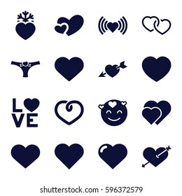 passion icons set. Set of 16 passion filled icons such as heart, heart with arrow, emot in love, love word